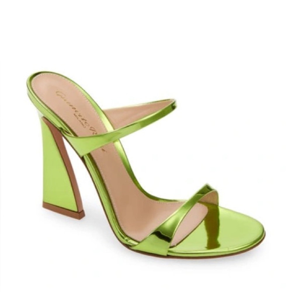 Gianvito Rossi Aura Metallic Effect Mule Sandals in Kiwi Size 40 - Picture 1 of 10